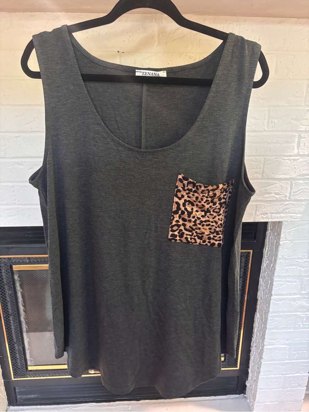 Zenana Outfitters Dark Gray Tank with Leopard Pocket
